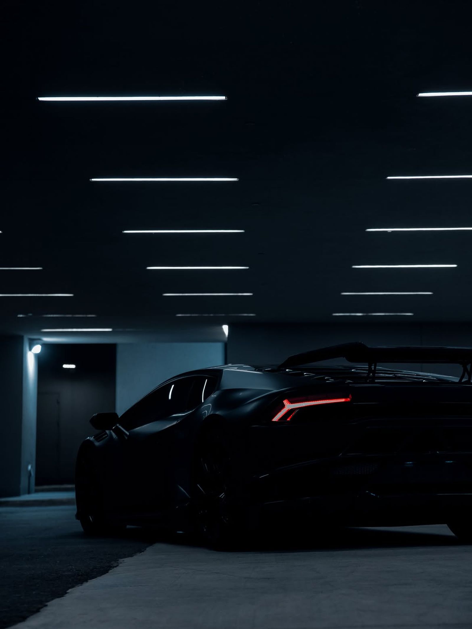 Lamborghini Huracan in a Florida parking structure at night